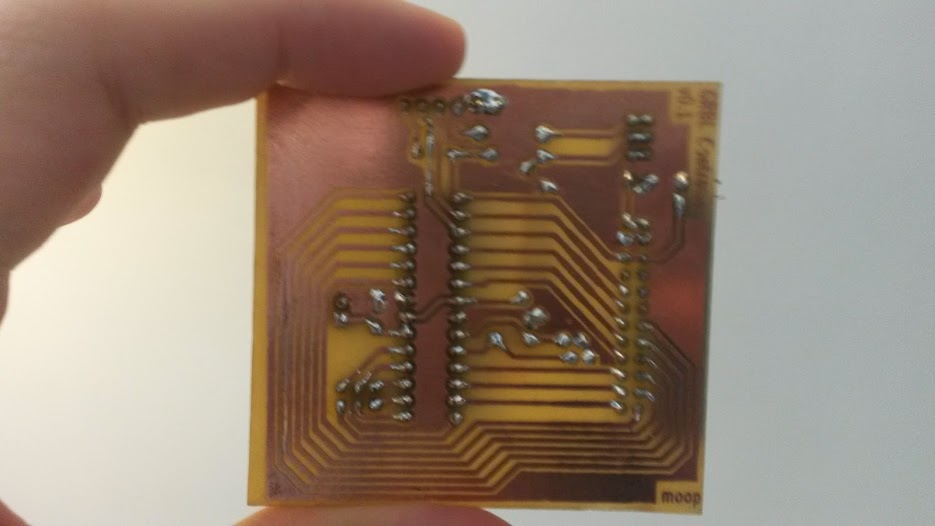 Arduino board underside with horrible routing for the DIL connector
